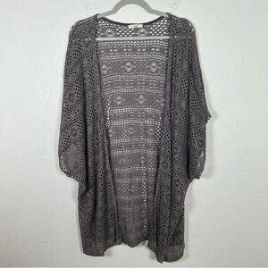 Easel Women’s One Size machine crochet gray Romantic kimono swim cover